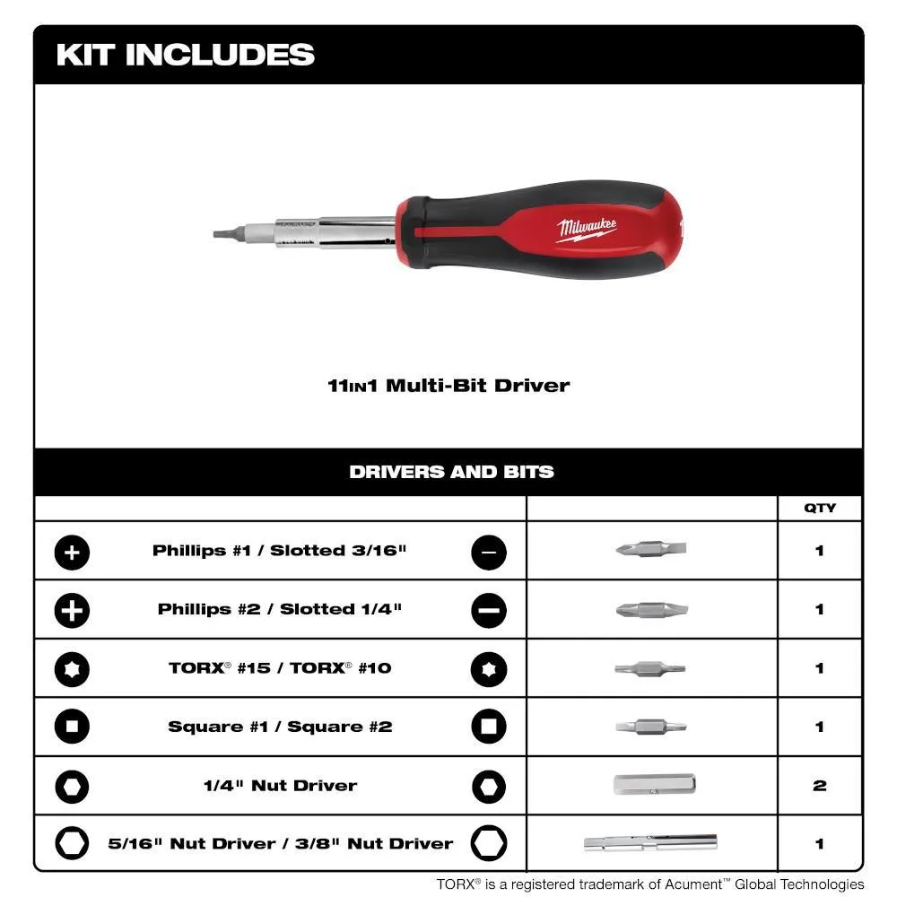 10 in. PACKOUT Tote with 11-in-1 Multi-Tip Screwdriver with Square Drive Bits