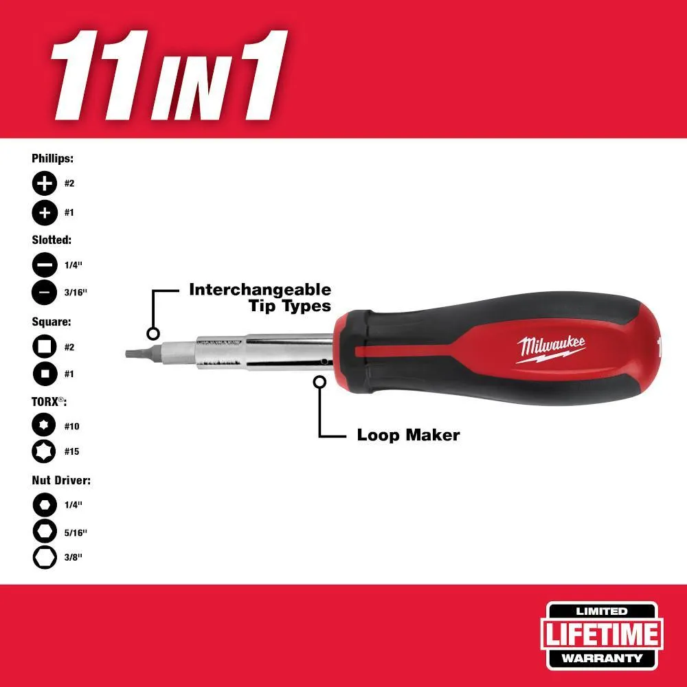 10 in. PACKOUT Tote with 11-in-1 Multi-Tip Screwdriver with Square Drive Bits