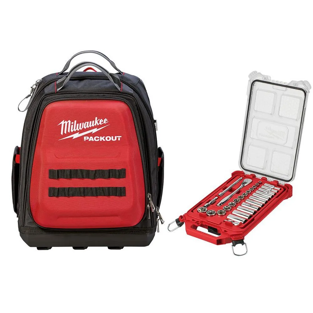15 in. PACKOUT Backpack and 3/8 in. Drive SAE Ratchet and Socket Mechanics Tool Set with PACKOUT Case (28-Piece)