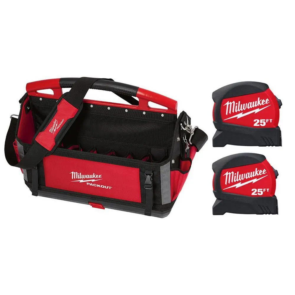 20 in. PACKOUT Tote with 25 ft. x 1.2 in. Compact Wide Blade Tape Measure (2-Pack)