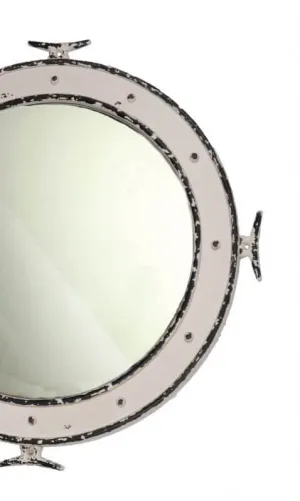 28" Distressed Wooden Porthole Mirror with Cleat Nautical Decoration - Antique Rustic Porthole