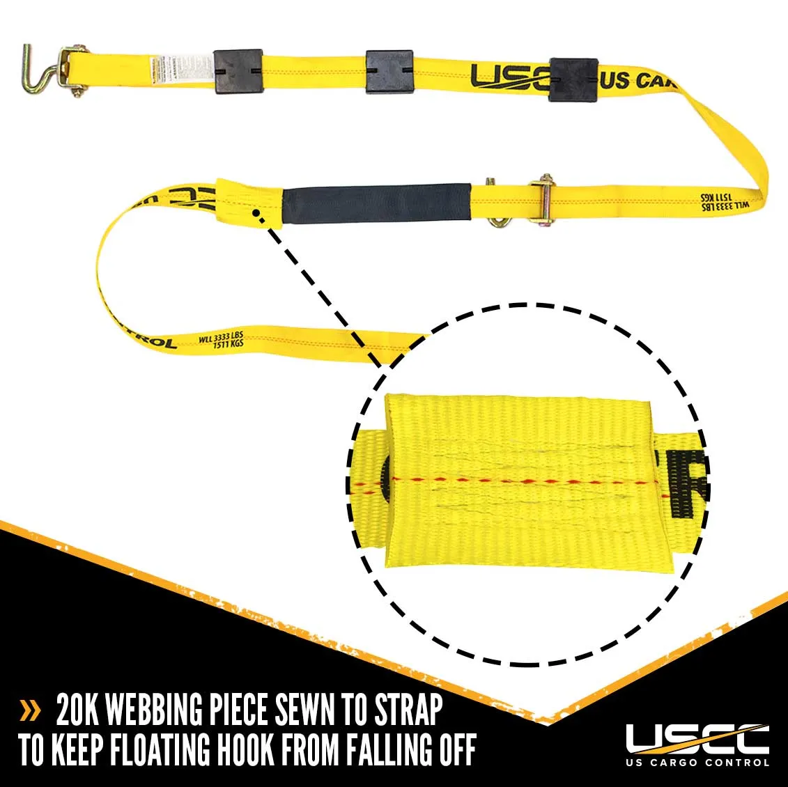 2" x 10' OEM Replacement Wheel Strap w/ 2 Swivel J Hooks w/ 90 angle & 3 Adjustable Rubber Cleats