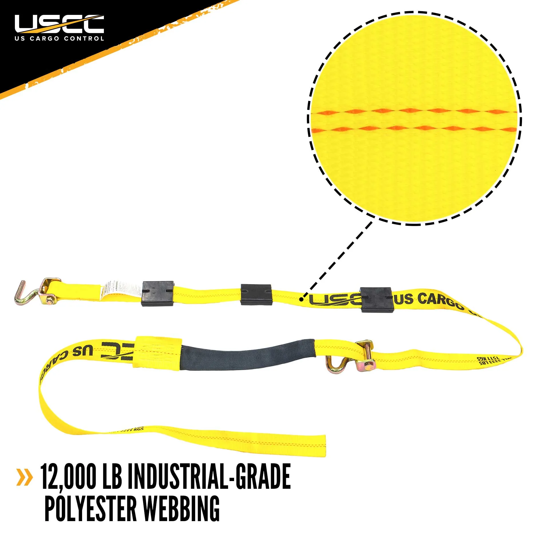 2" x 10' OEM Replacement Wheel Strap w/ 2 Swivel J Hooks w/ 90 angle & 3 Adjustable Rubber Cleats