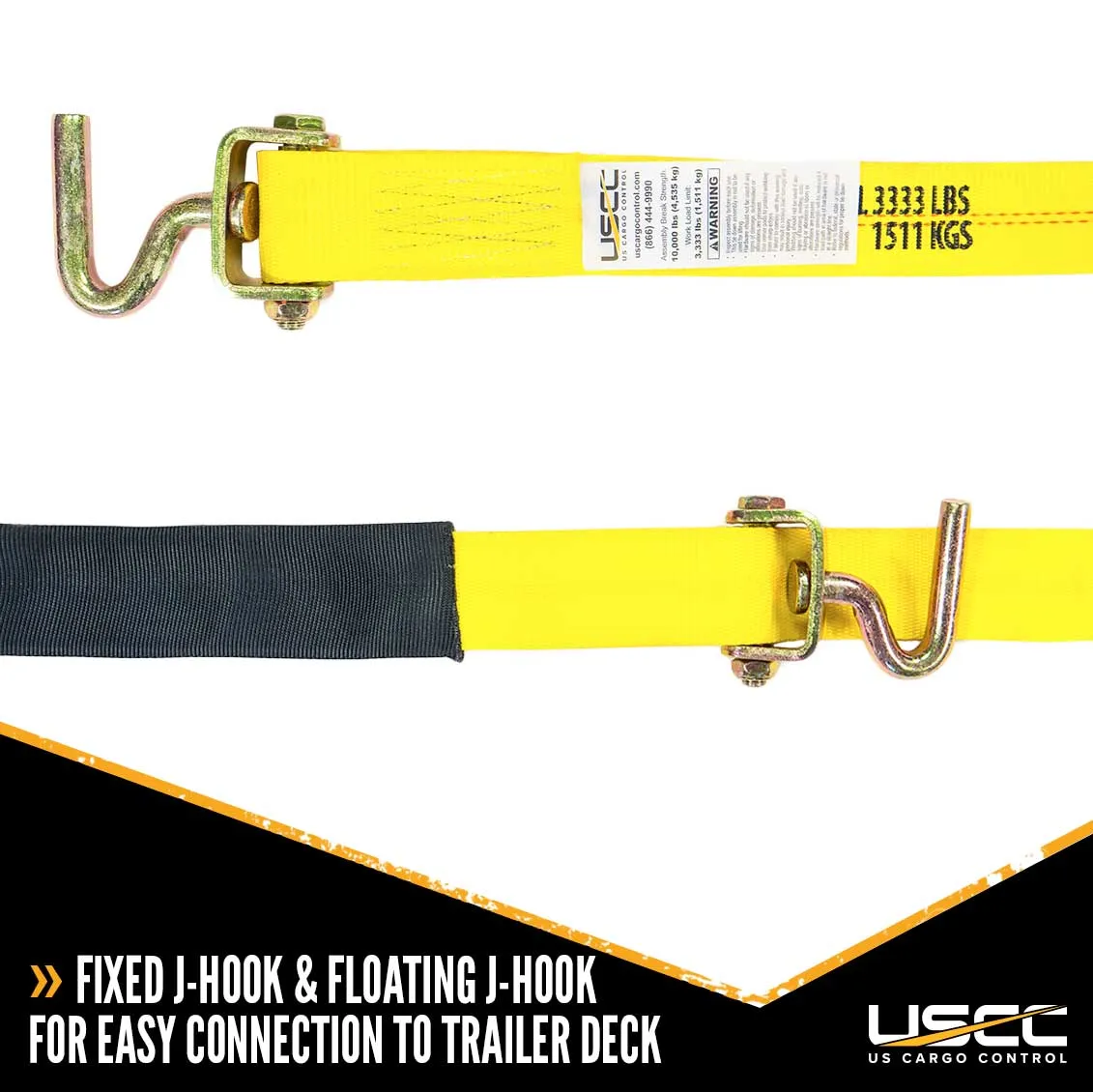 2" x 10' OEM Replacement Wheel Strap w/ 2 Swivel J Hooks w/ 90 angle & 3 Adjustable Rubber Cleats