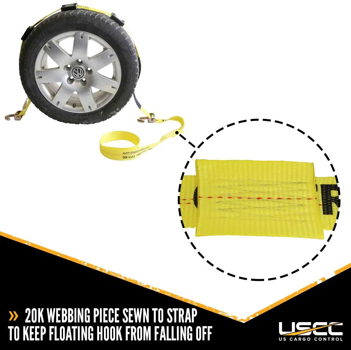 2" x 10' OEM Replacement Wheel Strap with 2 Swivel J Hooks and 3 Adjustable Rubber Cleats