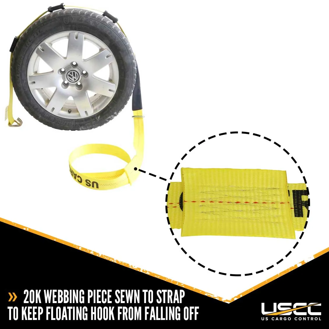 2" x 10' OEM Replacement Wheel Strap with 2 Wire Hooks and 3 Adjustable Rubber Cleats