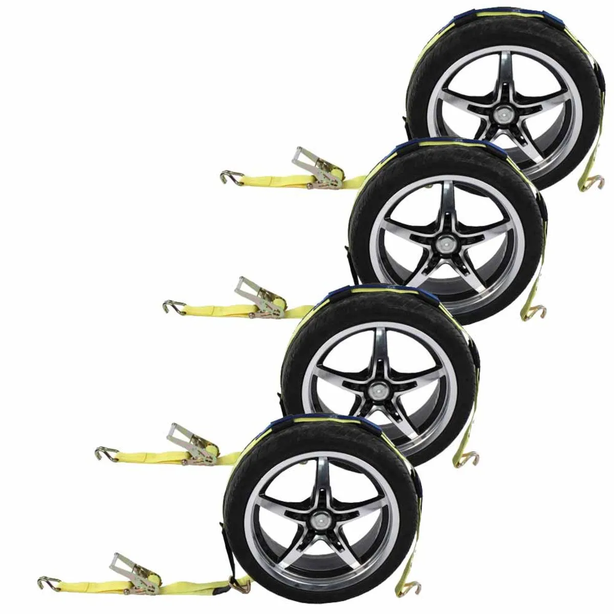 2" x 11' Car Carrier Ratchet Strap w/ Wire Hooks  & 3 Rubber Cleats - 4 Pack