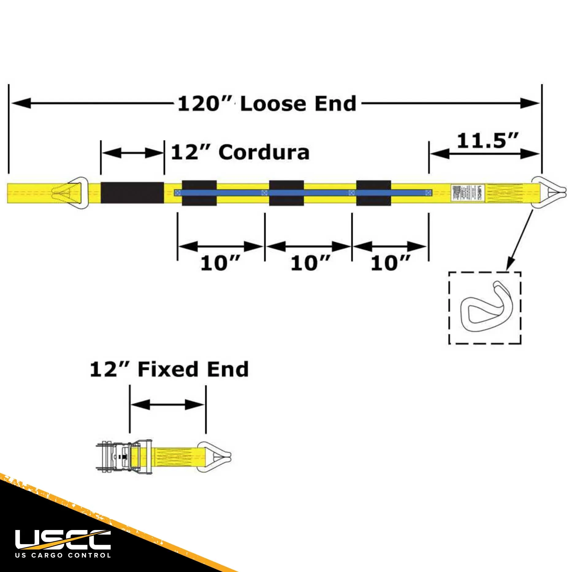 2" x 11' Car Carrier Ratchet Strap w/ Wire Hooks  & 3 Rubber Cleats - 4 Pack