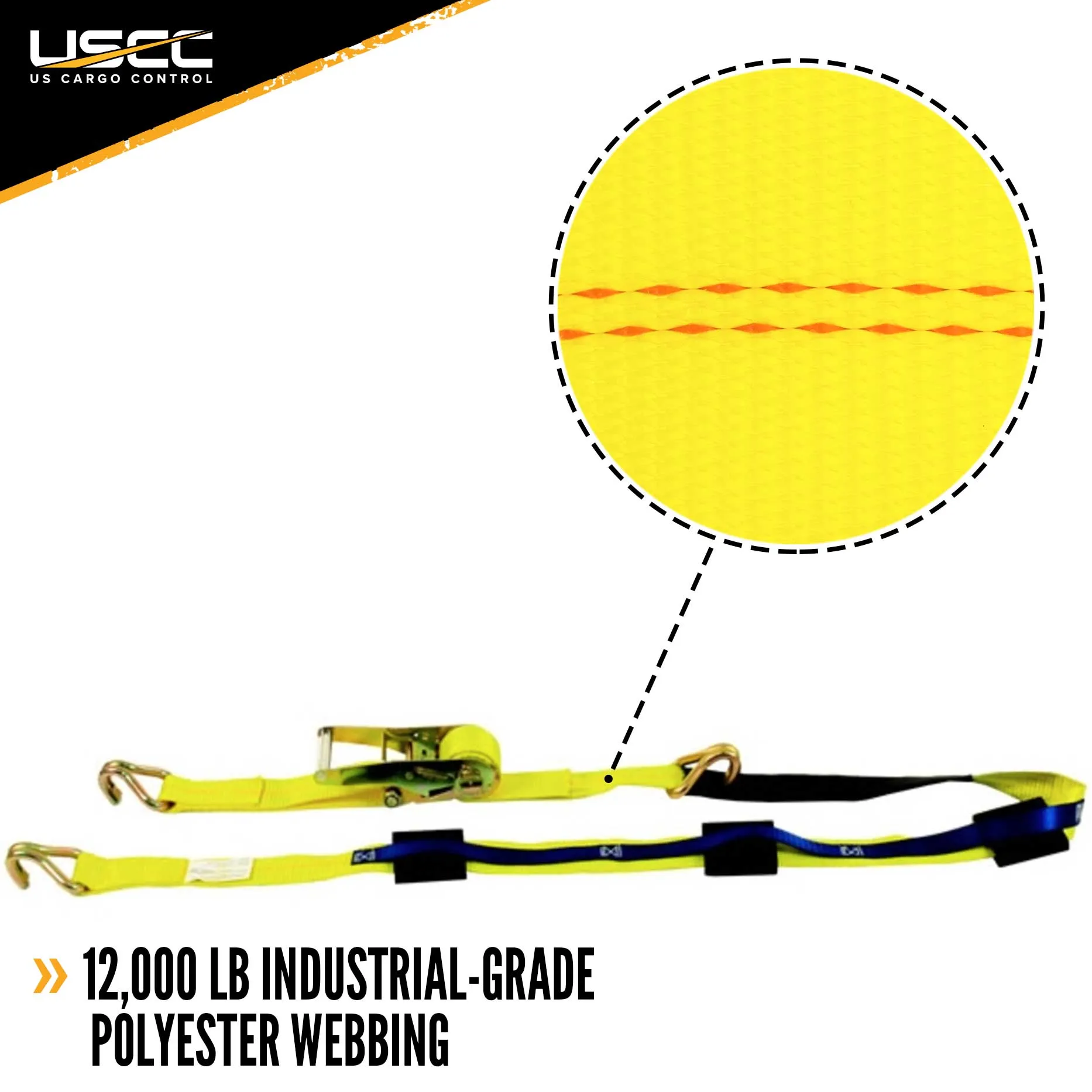 2" x 11' Car Carrier Ratchet Strap w/ Wire Hooks  & 3 Rubber Cleats - 4 Pack