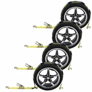 2" x 11' Car Carrier Ratchet Strap w/ Wire Hooks  & 3 Rubber Cleats - 4 Pack