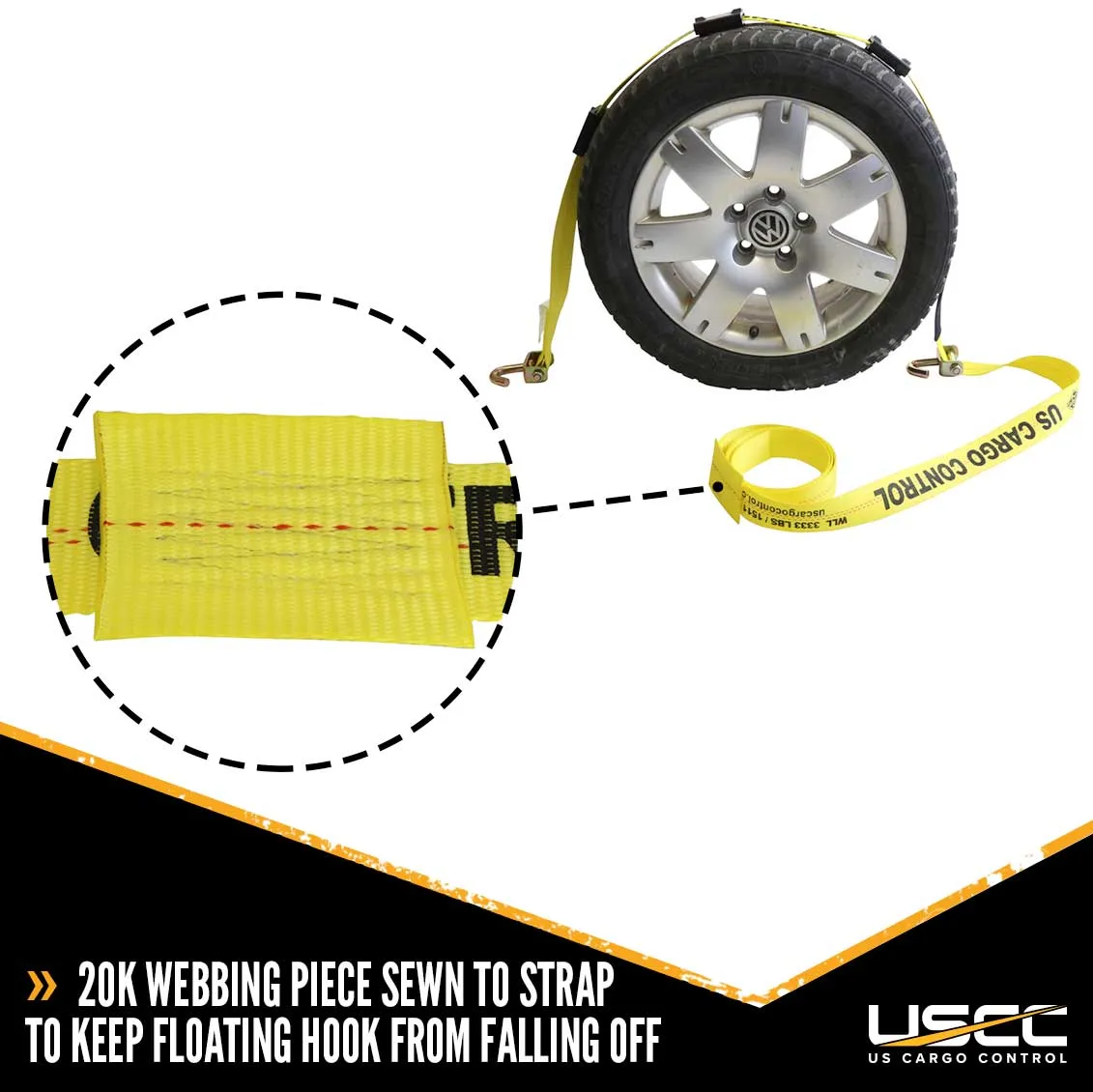 2" x 14' OEM Replacement Wheel Strap with 2 Swivel J Hooks and 3 Adjustable Rubber Cleats