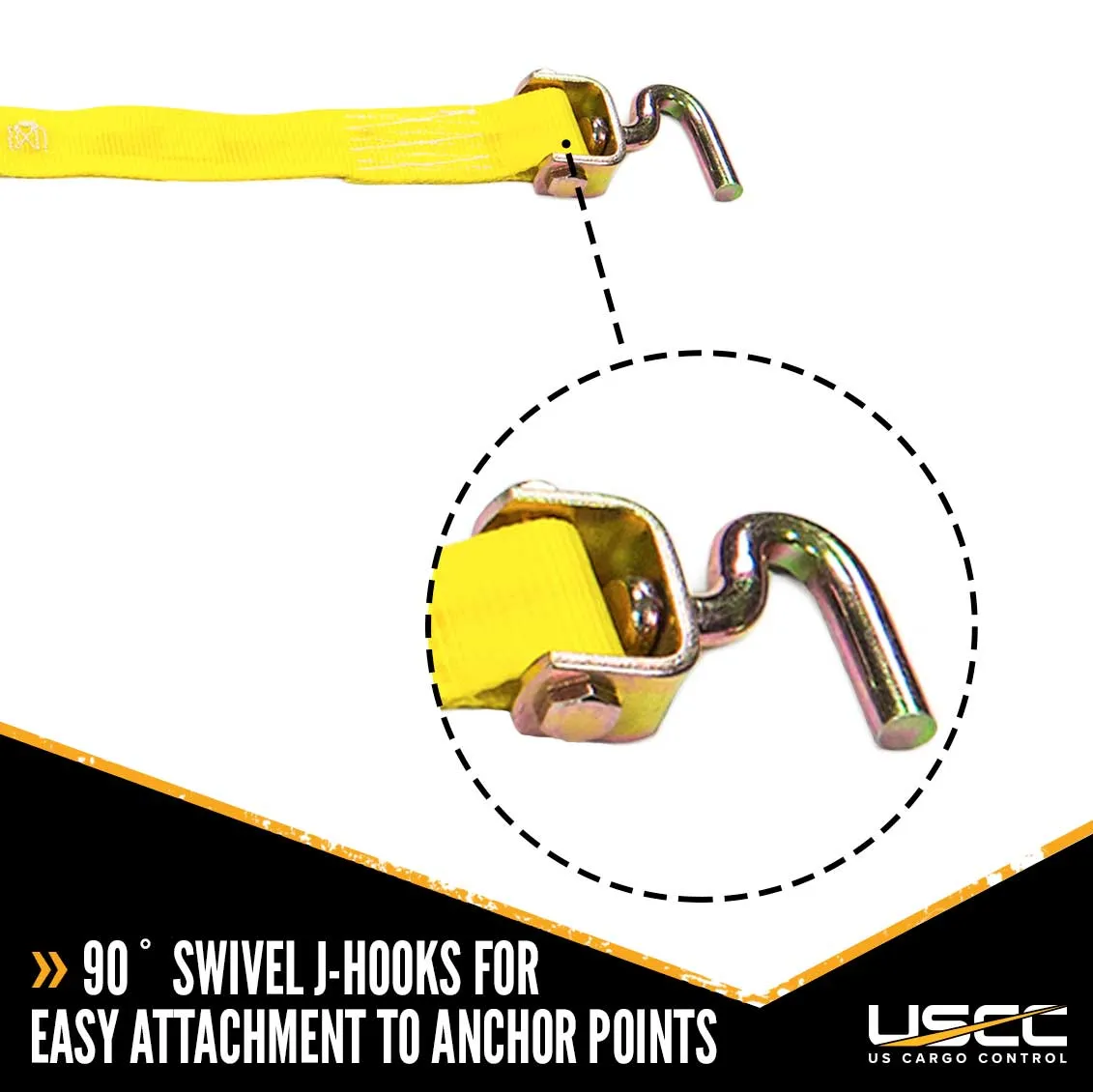 2" x 14' OEM Replacement Wheel Strap with 2 Swivel J Hooks w/ 90 angle & 3 Adjustable Rubber Cleats