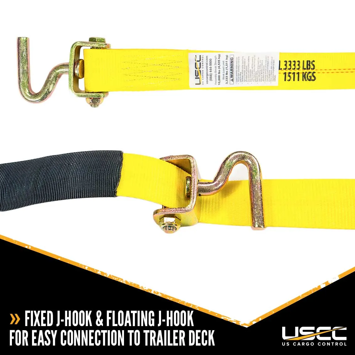 2" x 14' OEM Replacement Wheel Strap with 2 Swivel J Hooks w/ 90 angle & 3 Adjustable Rubber Cleats