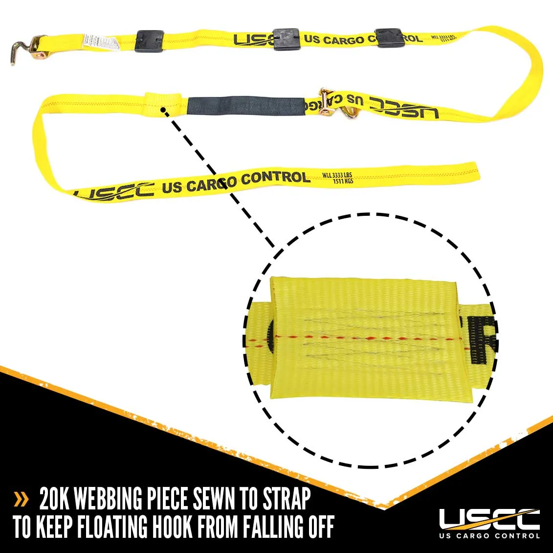2" x 14' OEM Replacement Wheel Strap with 2 Swivel J Hooks w/ 90 angle & 3 Adjustable Rubber Cleats