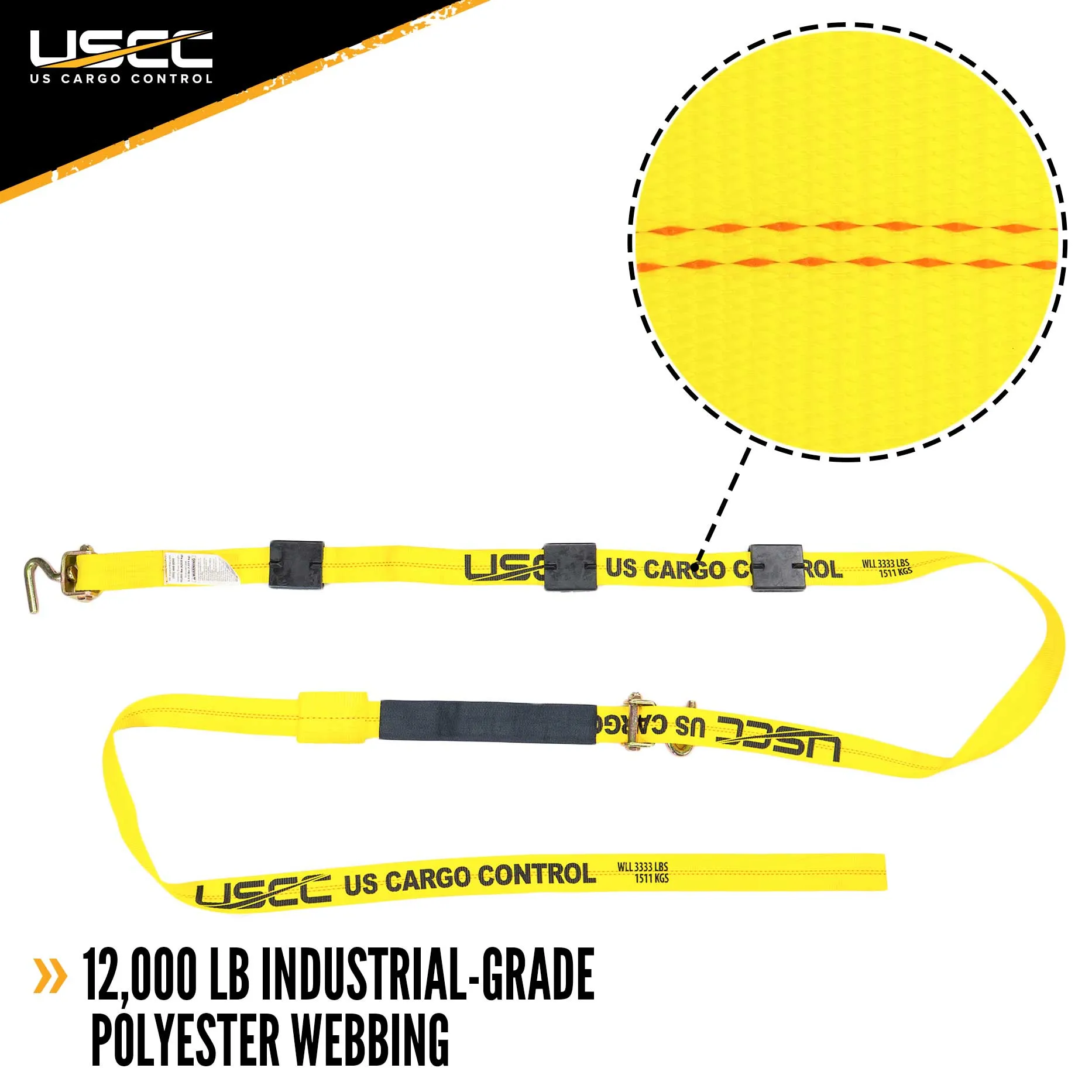 2" x 14' OEM Replacement Wheel Strap with 2 Swivel J Hooks w/ 90 angle & 3 Adjustable Rubber Cleats