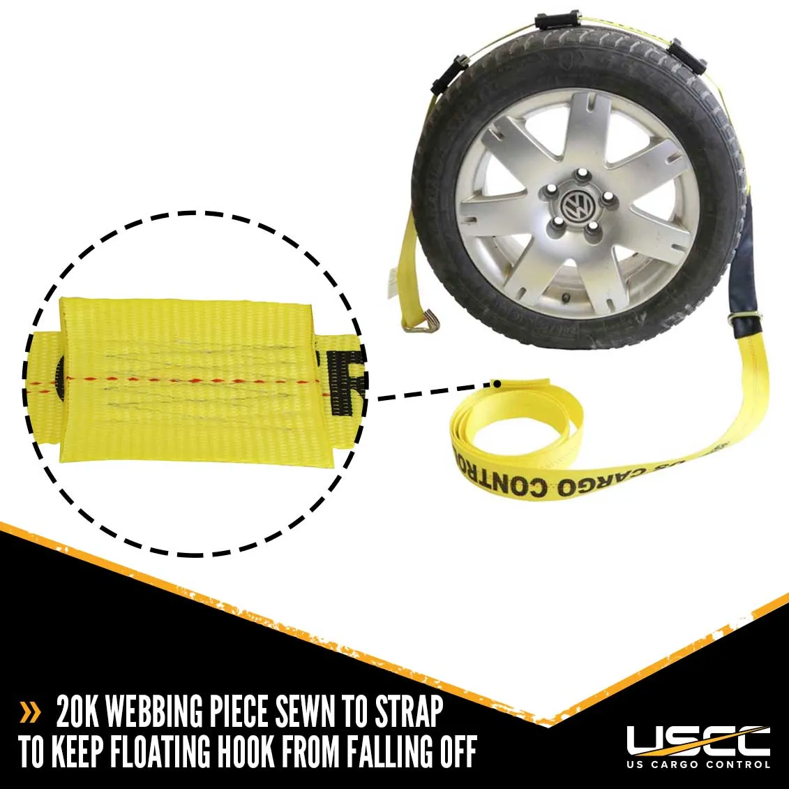 2" x 14' OEM Replacement Wheel Strap with 2 Wire Hooks and 3 Adjustable Rubber Cleats