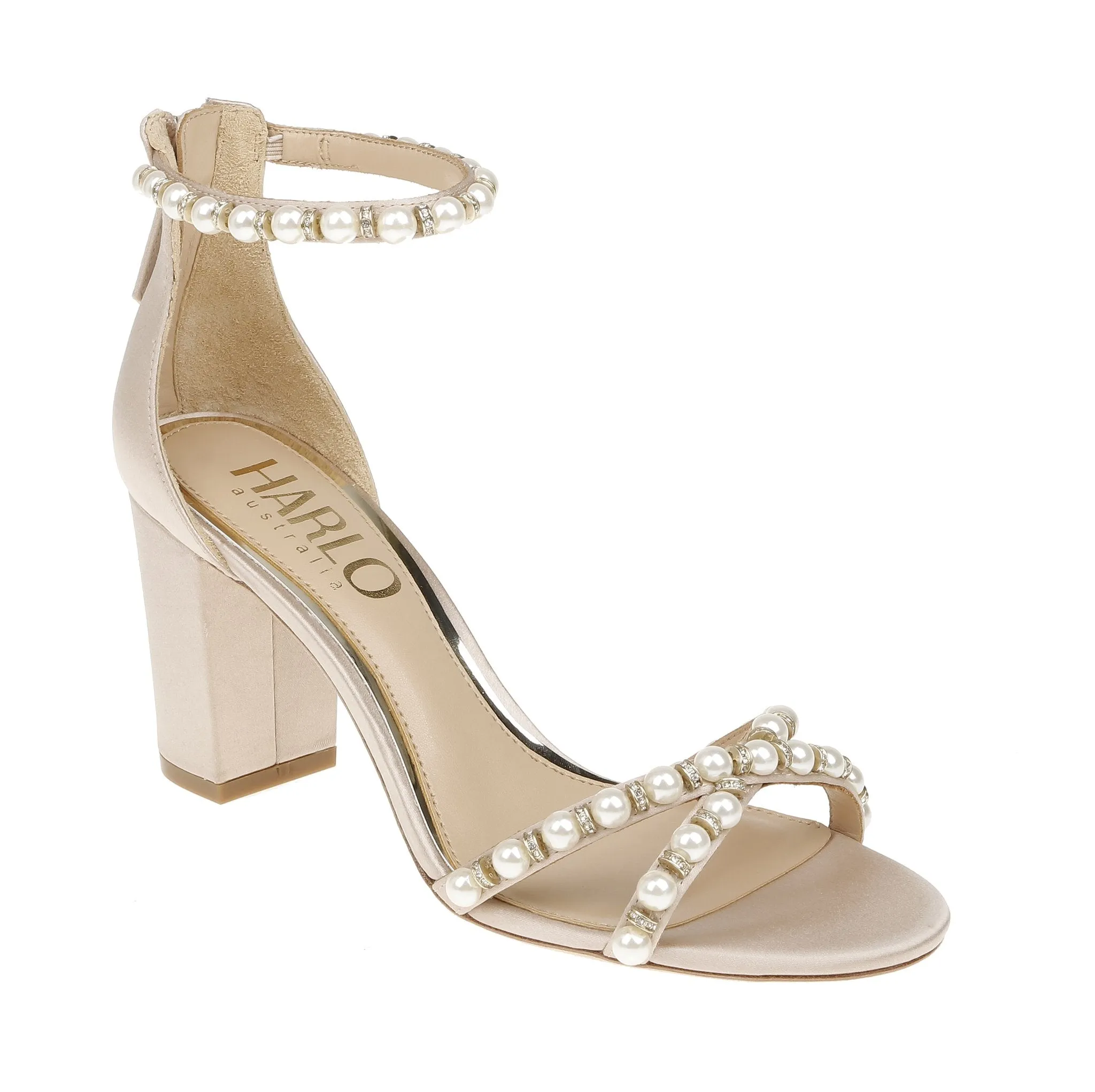 Alexene, Nude Pearl Bridal Block Heel