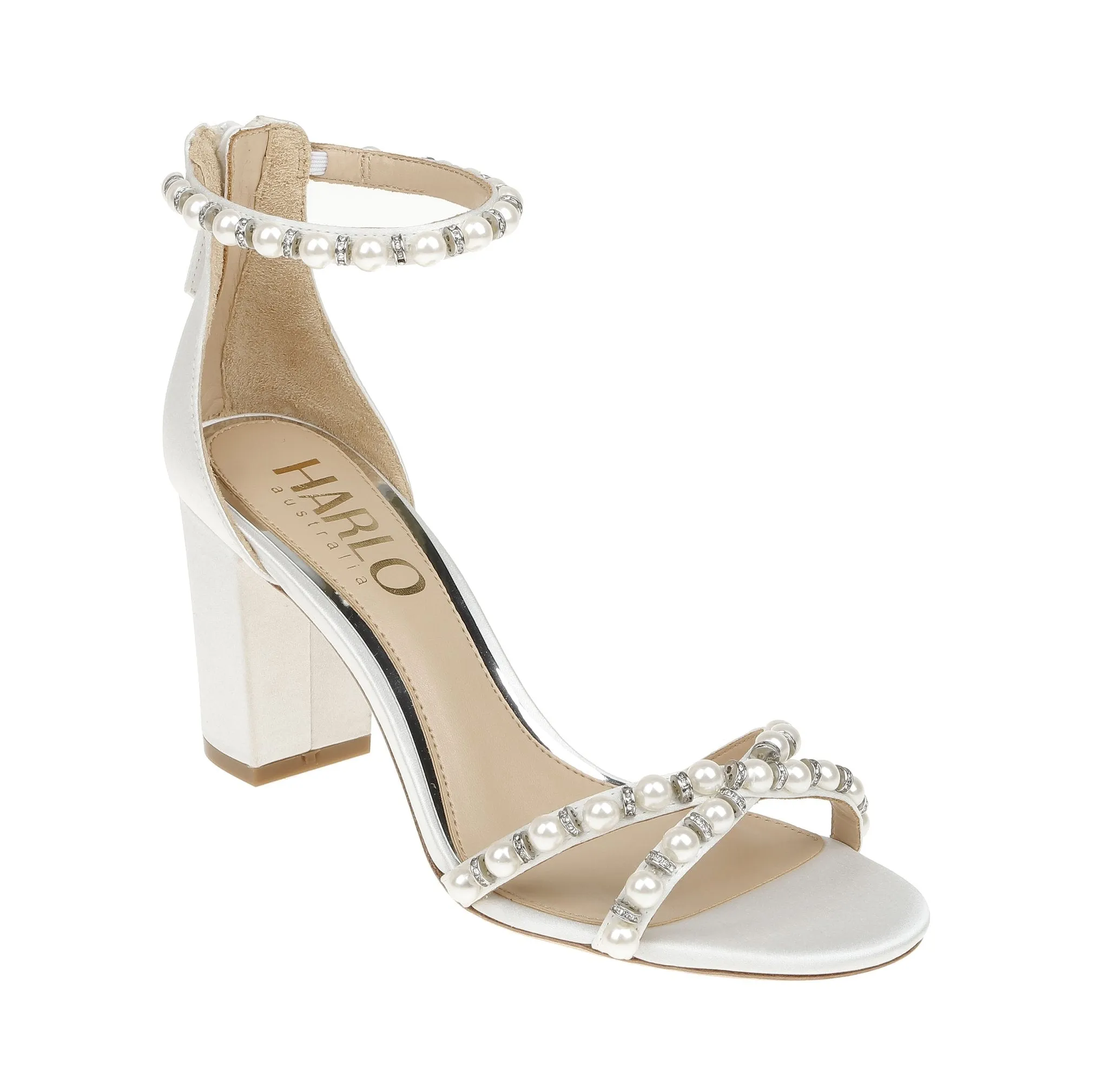 Alexene, White Pearl Bridal Block Heel
