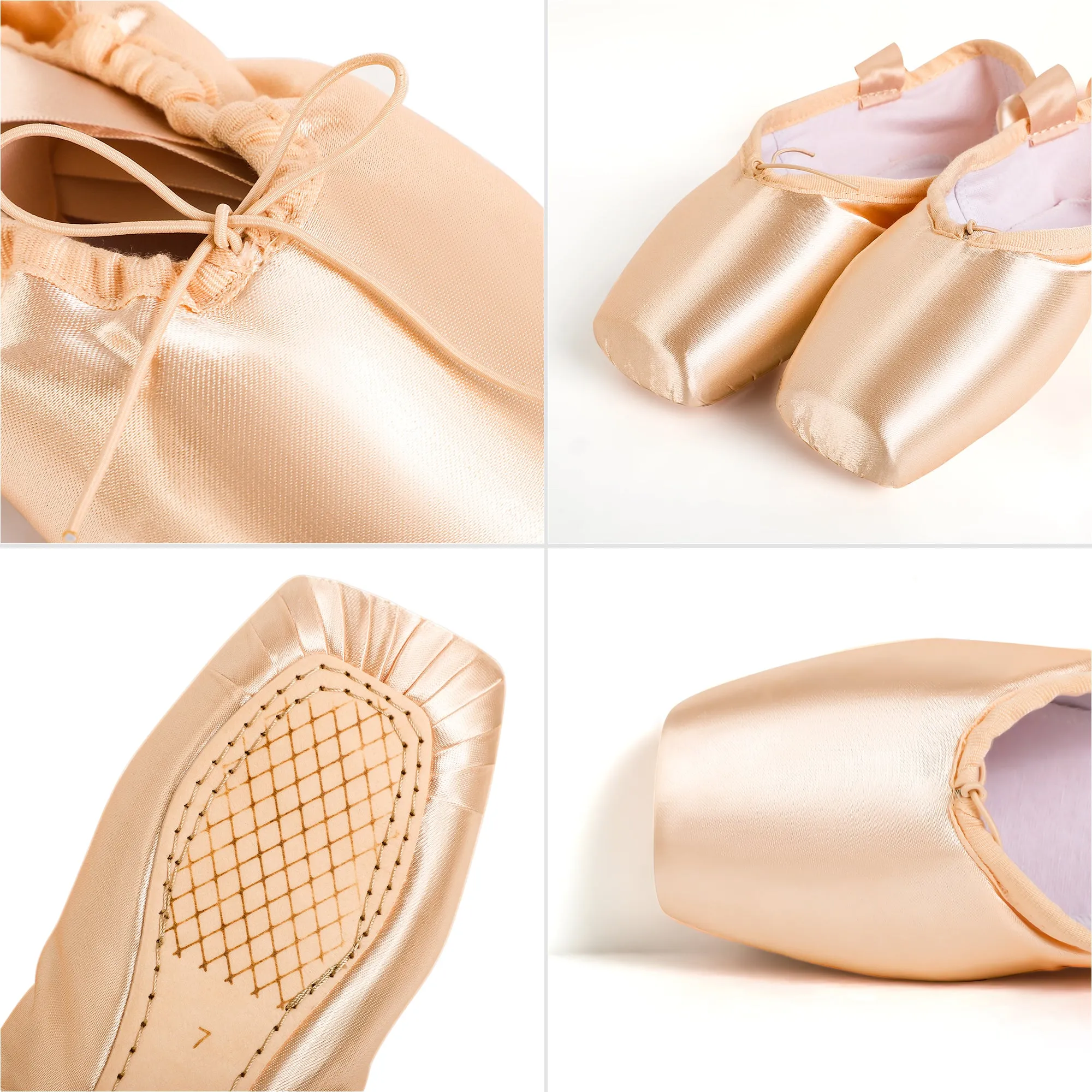 Ballet Pointe Dance Shoes Slipper with Ribbons and Toe Pads for Girls and Women