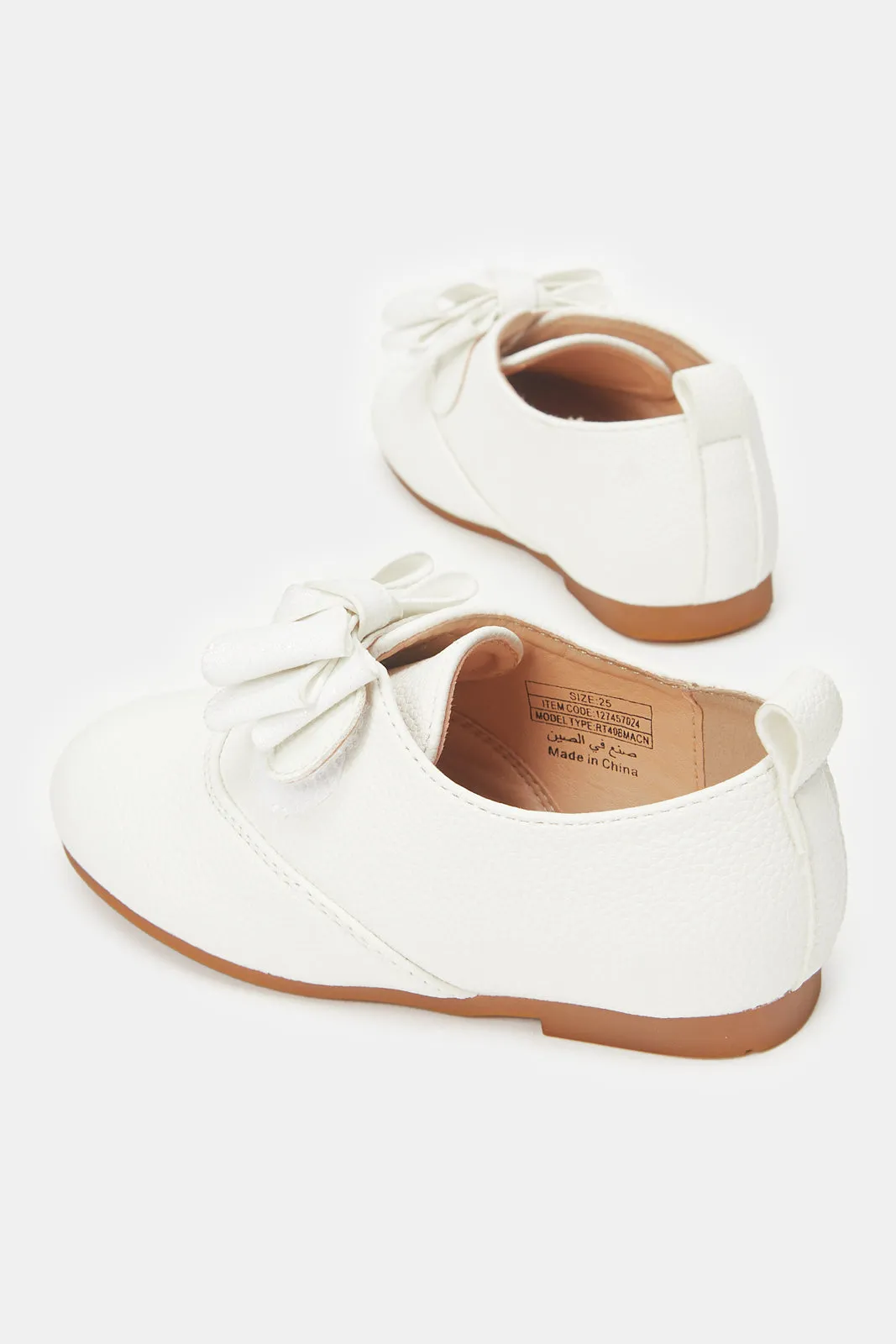 Girls White Bow Trim Brogue