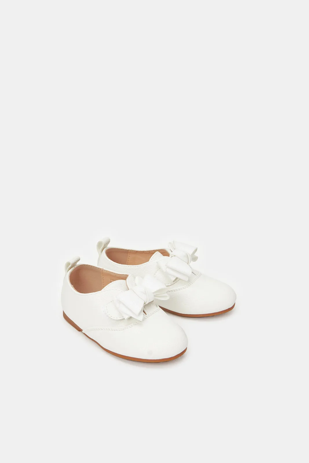Girls White Bow Trim Brogue