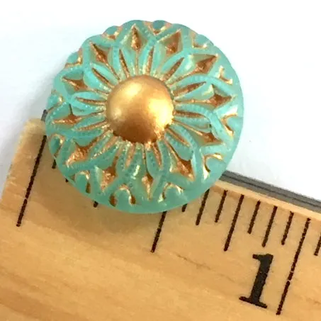 Green   Gold Dahlia Czech Glass 18mm / 3/4"  # CZ 246-1