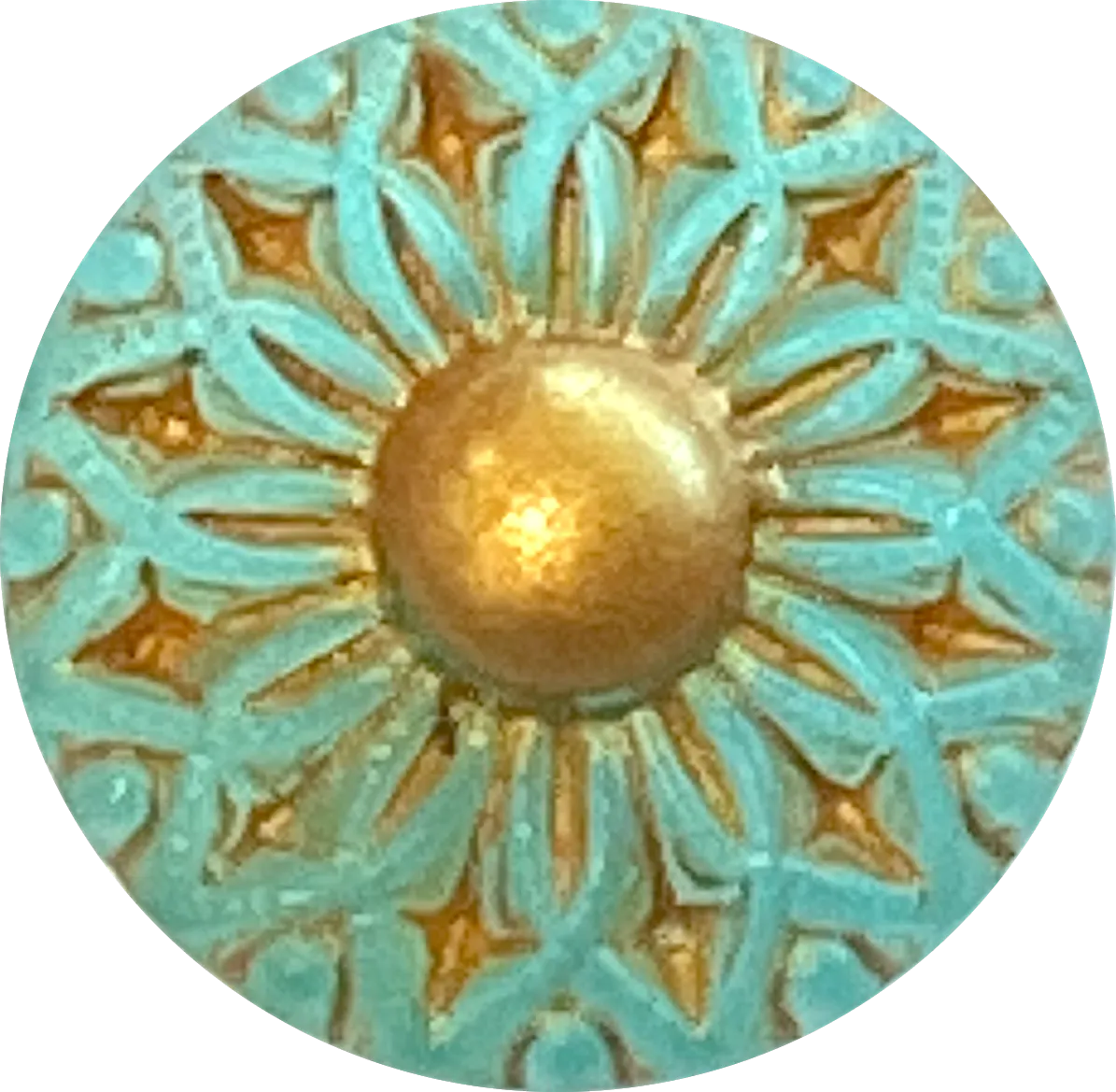 Green   Gold Dahlia Czech Glass 18mm / 3/4"  # CZ 246-1