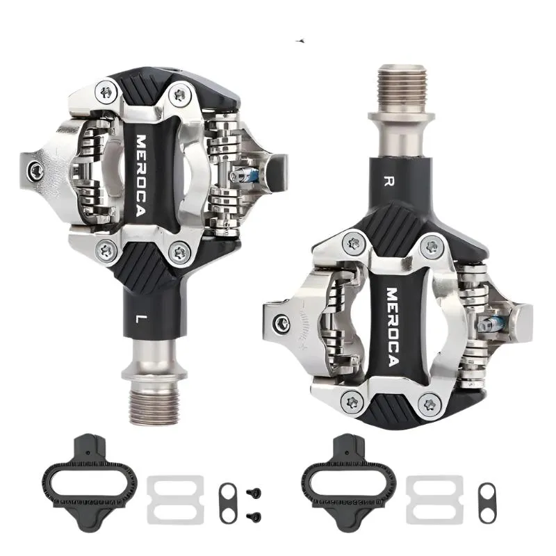 MEROCA Mtb Pedals Mountain Bike Automatic Pedal Clip Aluminum Alloy Bicycle Peddle SPD Cleats Anti-slip Nail Pedal Self-locking