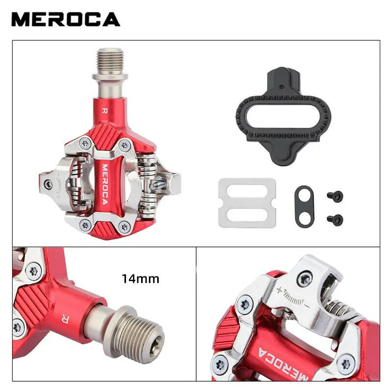 MEROCA Mtb Pedals Mountain Bike Automatic Pedal Clip Aluminum Alloy Bicycle Peddle SPD Cleats Anti-slip Nail Pedal Self-locking