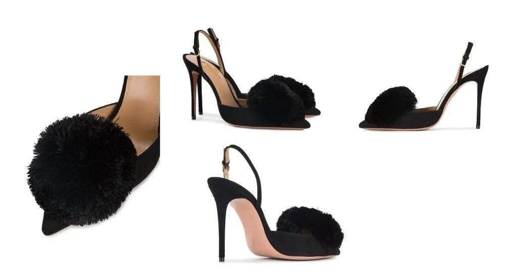 Pom Pom Slingback Stiletto Shoes