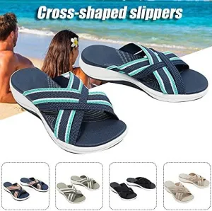 Stretch Cross Orthotic Slide Sandals