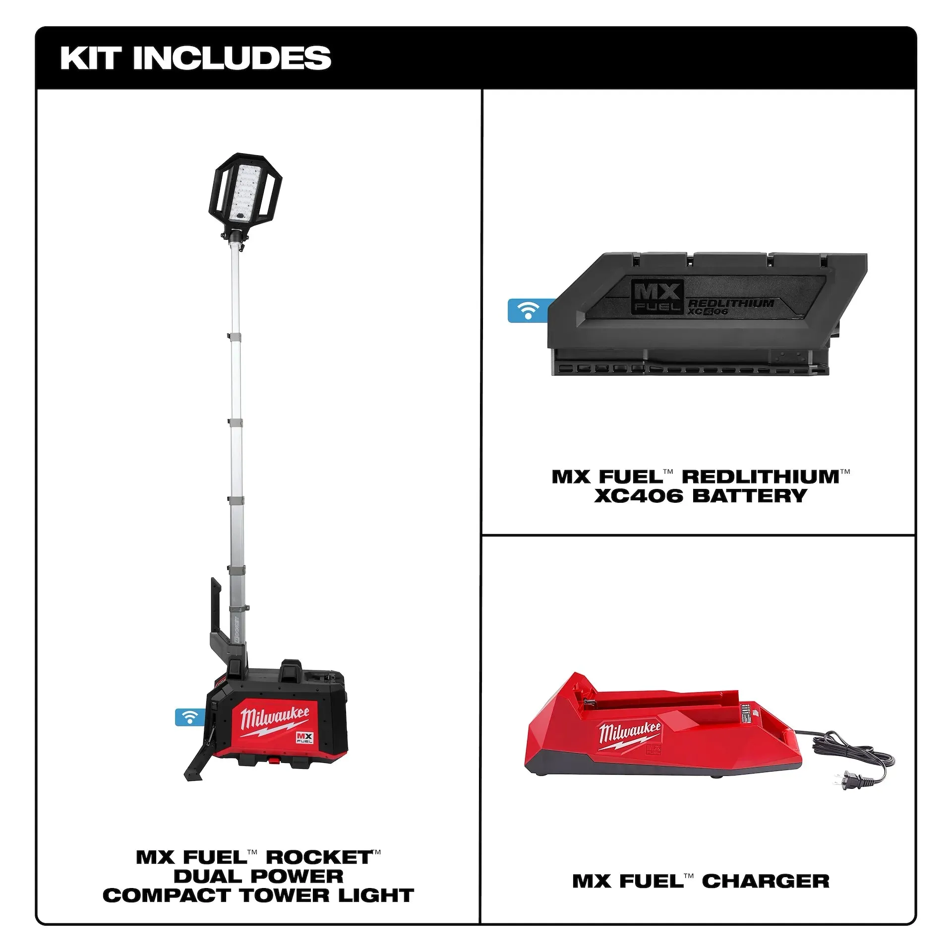 Tower Light - Milwaukee MX FUEL™ ROCKET™ Dual Power Compact Tower Light, MXF040-1XC