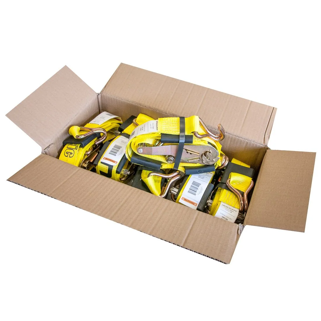 VULCAN Autohauler Car Tie Down with J Hooks - Sliding Idler 3-Cleat - 120 Inch - 10 Pack - Classic Yellow - 1,600 Pound Safe Working Load
