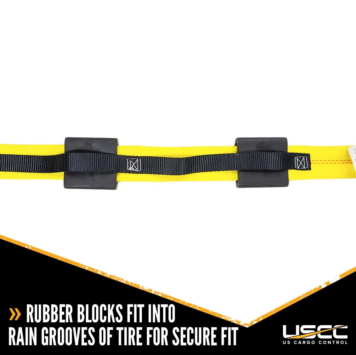 Wheel Strap with 3 Swivel J Hooks with 90 degree hook angle, Ratchet, and 3 Fixed Rubber Cleats