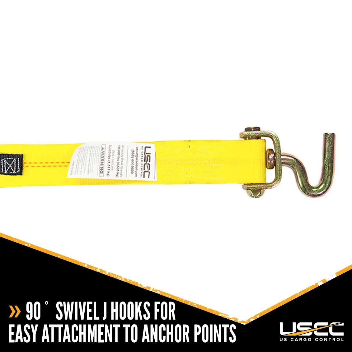 Wheel Strap with 3 Swivel J Hooks with 90 degree hook angle, Ratchet, and 3 Fixed Rubber Cleats