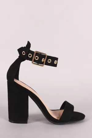 Wild Diva Lounge Buckled Grommet Suede Open Toe Chunky Heel