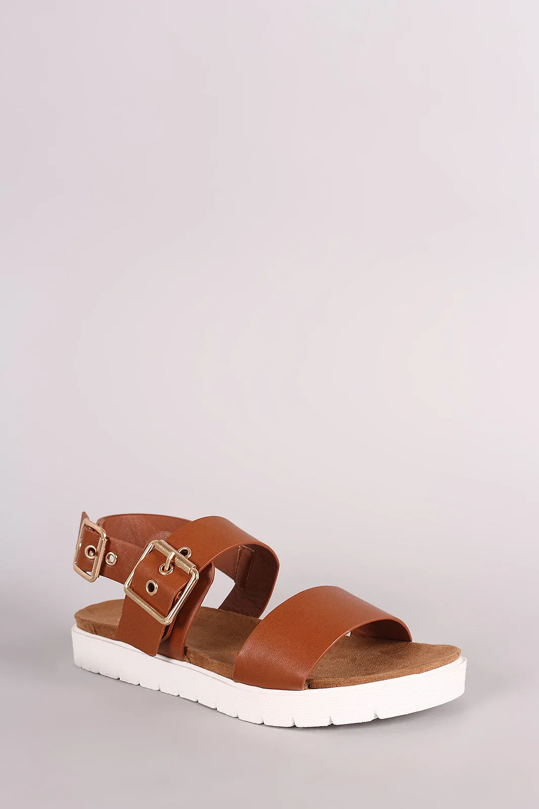 Wild Diva Lounge Buckled Two Band Lug Sole Sandal