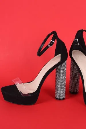 Wild Diva Lounge Clear Open Toe Rhinestone Chunky Platform Heel