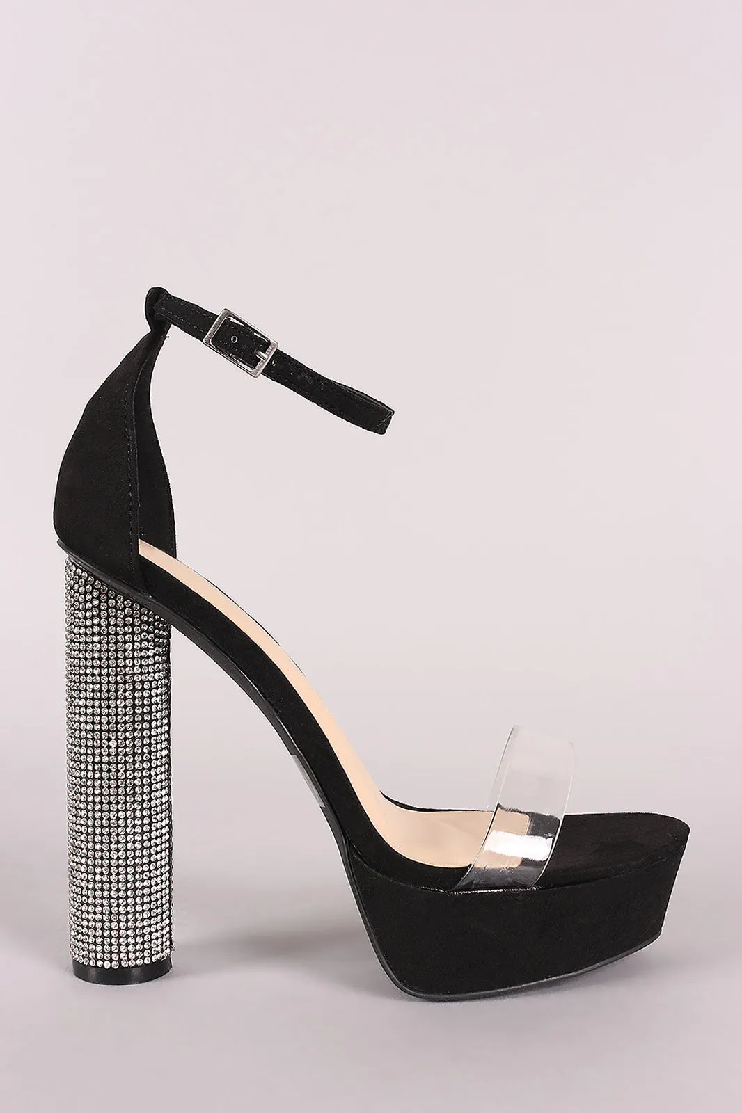 Wild Diva Lounge Clear Open Toe Rhinestone Chunky Platform Heel