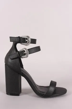 Wild Diva Lounge Etched Buckled Strap Chunky Heel