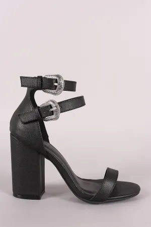 Wild Diva Lounge Etched Buckled Strap Chunky Heel