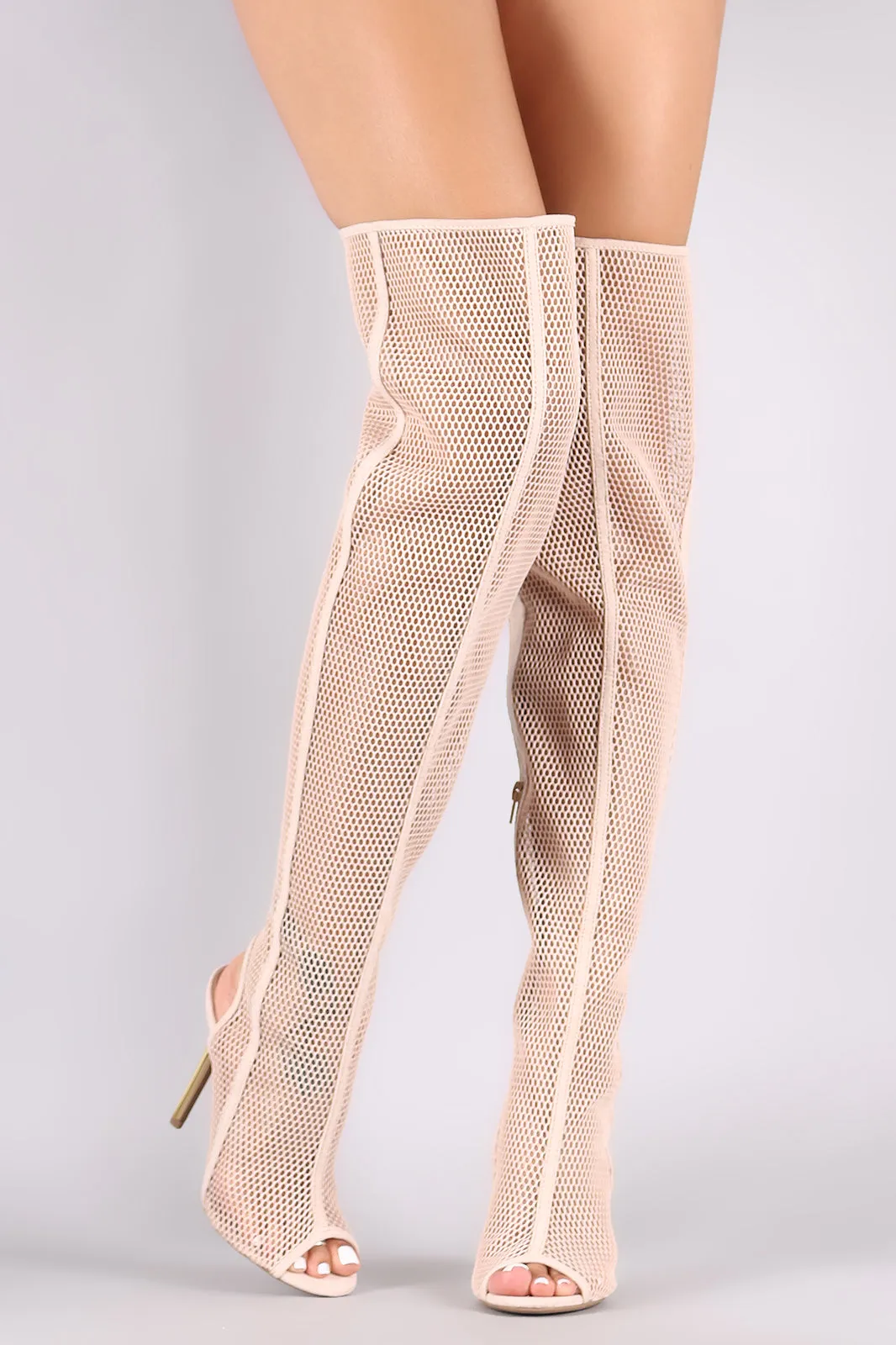 Wild Diva Lounge Netted Mesh Stiletto Over-The-Knee Boots