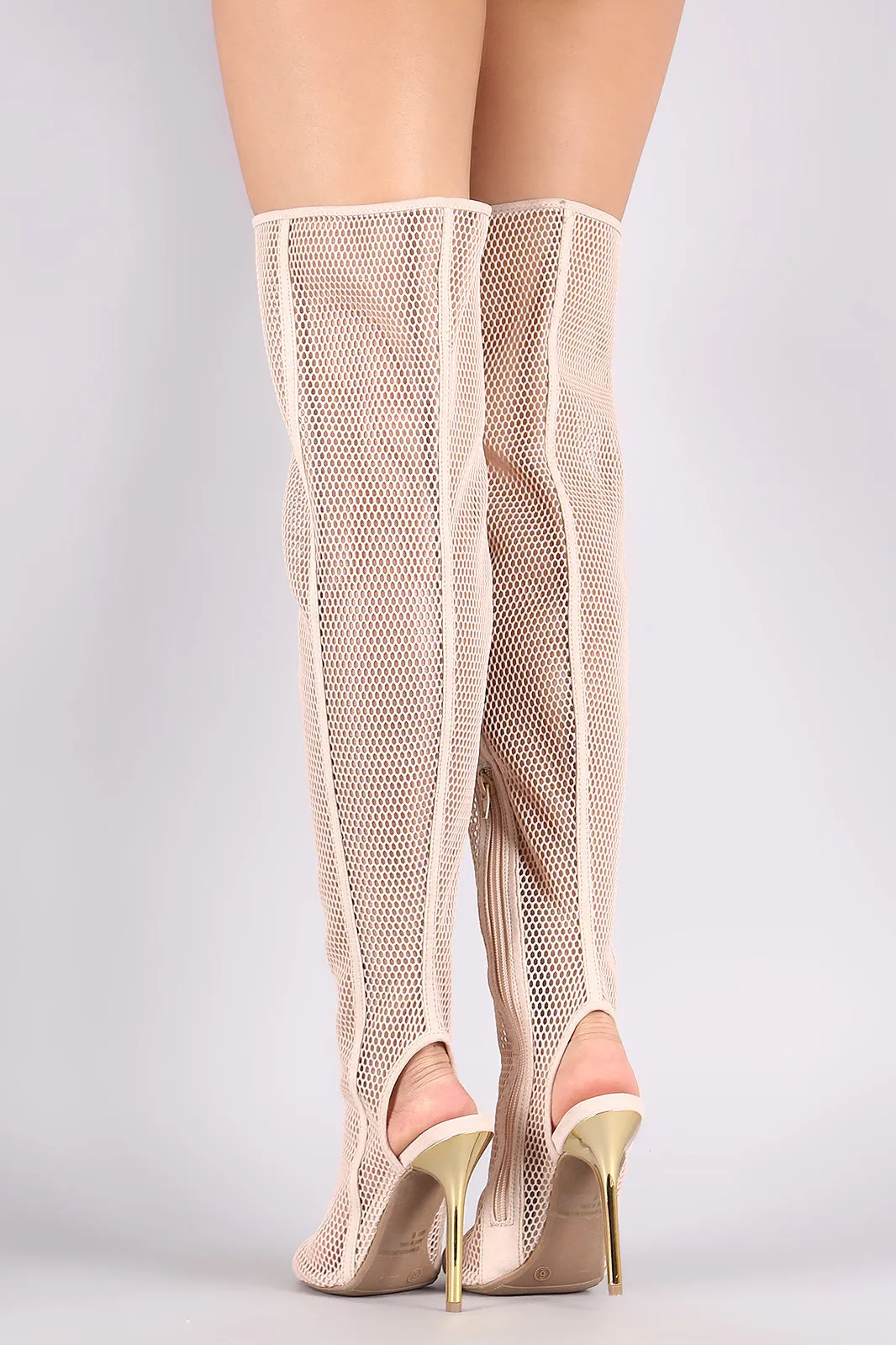 Wild Diva Lounge Netted Mesh Stiletto Over-The-Knee Boots