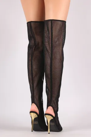 Wild Diva Lounge Netted Mesh Stiletto Over-The-Knee Boots