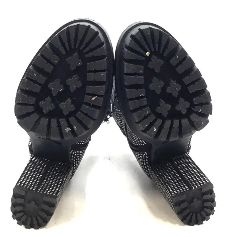 Wild Diva Women's Black Rhinestone Combat Boots - Size 10