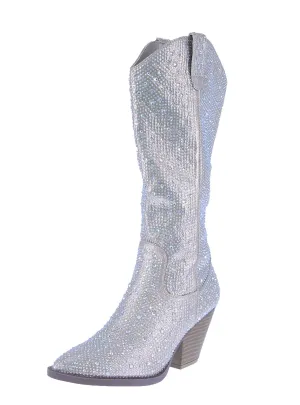 WOMAN'S SHOES CHAMPAGNE RHINESTONE/GLITTER BOOTS RIVER-11